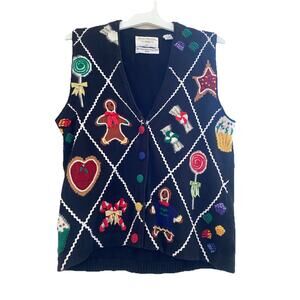 VTG Marisa Christina Christmas Ugly Sweater Vest Gingerbread Small 90’s Candy